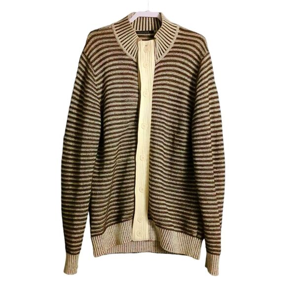 New Sean John Cardigan Sweater Mens XXL Tall 2XLT Ribbed Button Up Brown Stripes - Picture 1 of 8